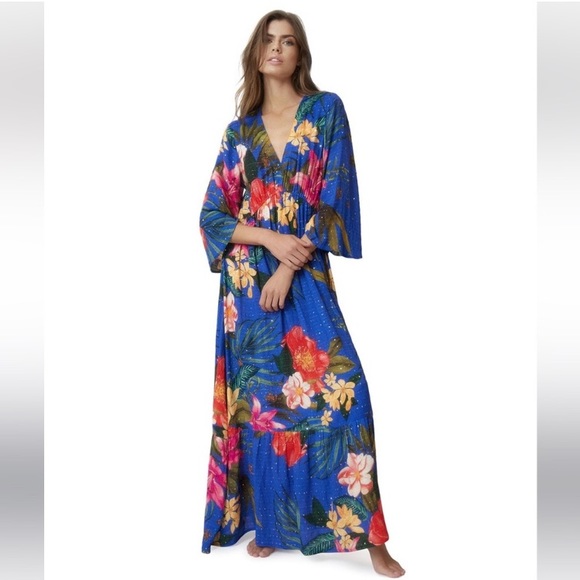 PQ Swim Floral Navy Blue Maxi Dress Long Sleeve - Picture 2 of 6